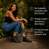 Bota Feminina Moleca Cano Curto Preta Fivela Dourada Confortável Dia Inteiro