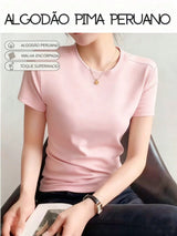 Camiseta feminina em algodão Pima na cor Rosa Bebê