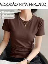 Camiseta feminina em algodão Pima na cor Marrom
