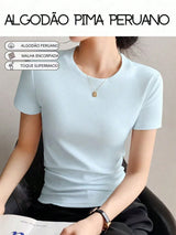 Camiseta feminina em algodão Pima na cor Azul Claro